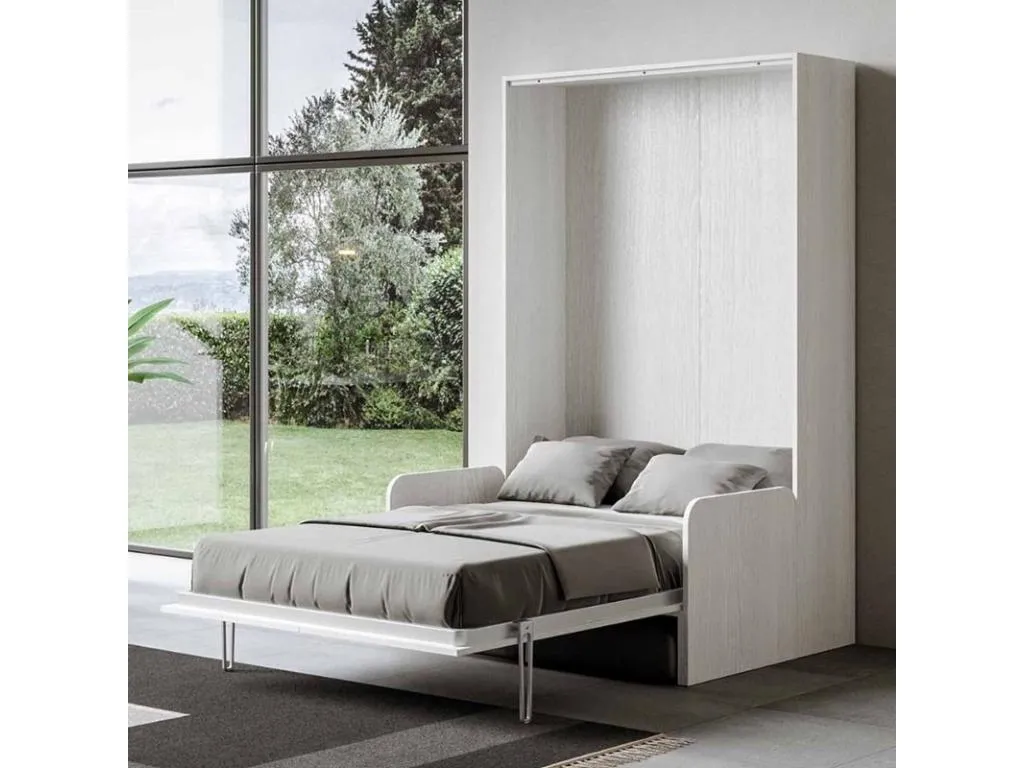 Cama abatible vertical blanca con sofá de tela Hogarve 120x190 cm - 32 colores de tela-Color Microfibra 15 bnlb60736