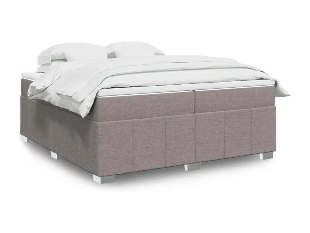 Cama box spring con colchón tela gris taupe 200x200 cm ufb3519034