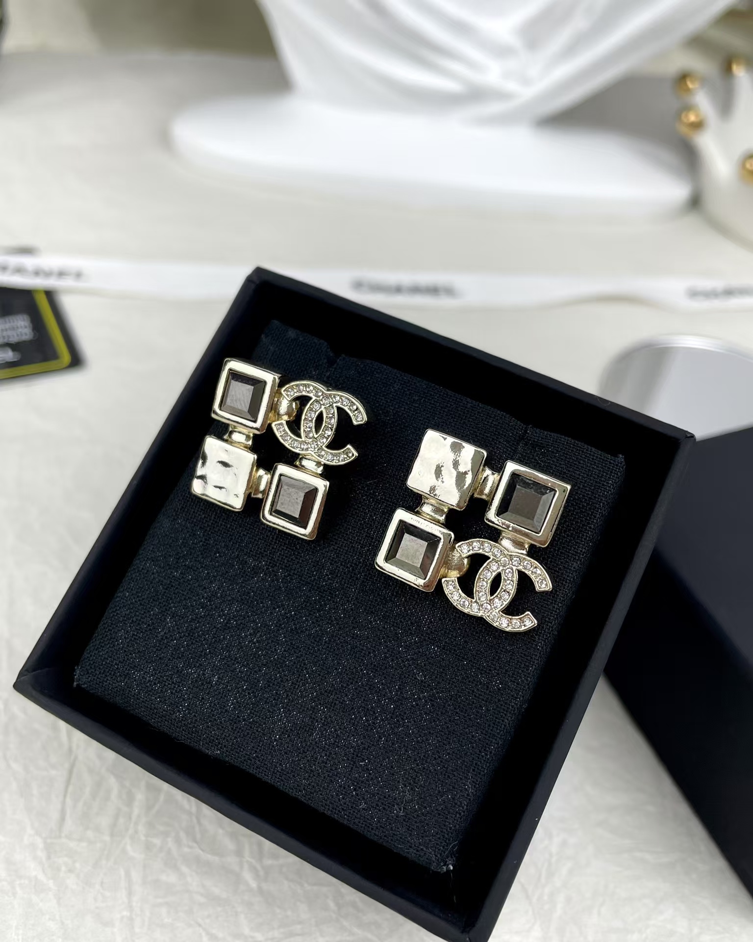 Chanel Square Rhinestone Earrings - Original Replica Club