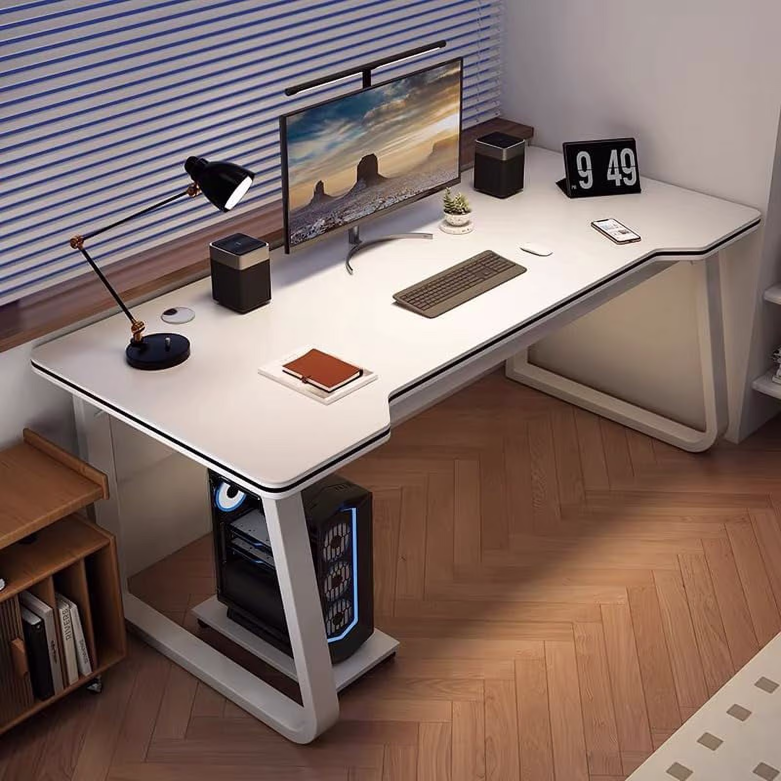 WXJHL Gaming Desk Computer Writing Table Student Art Modren Simple Style PC Wood Suitable Portable Desk for Home, Office, Bedroom39.3''*19.6''White(39.3*19.6*29.5)