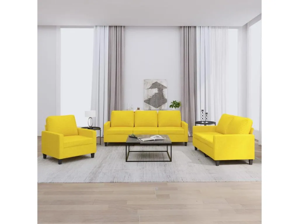 Juego de sofás con cojines 3 piezas tela amarillo claro 00093ZCDQ