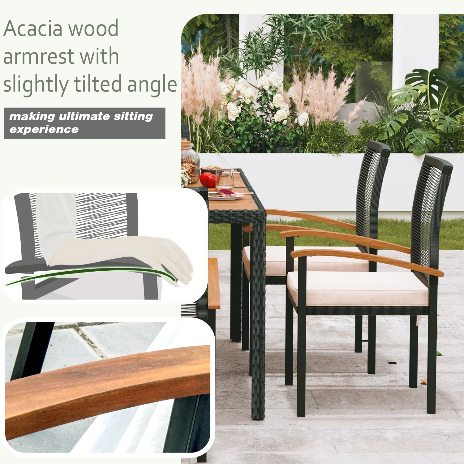 7 Pieces Outdoor Table and Chairs Outdoor Patio Furniture Set Wicker Patio Dining Sets for 6 Patio Table and Chairs Set Outdoor Furniture Set for Garden Yard Porch and Poolside - Image 6
