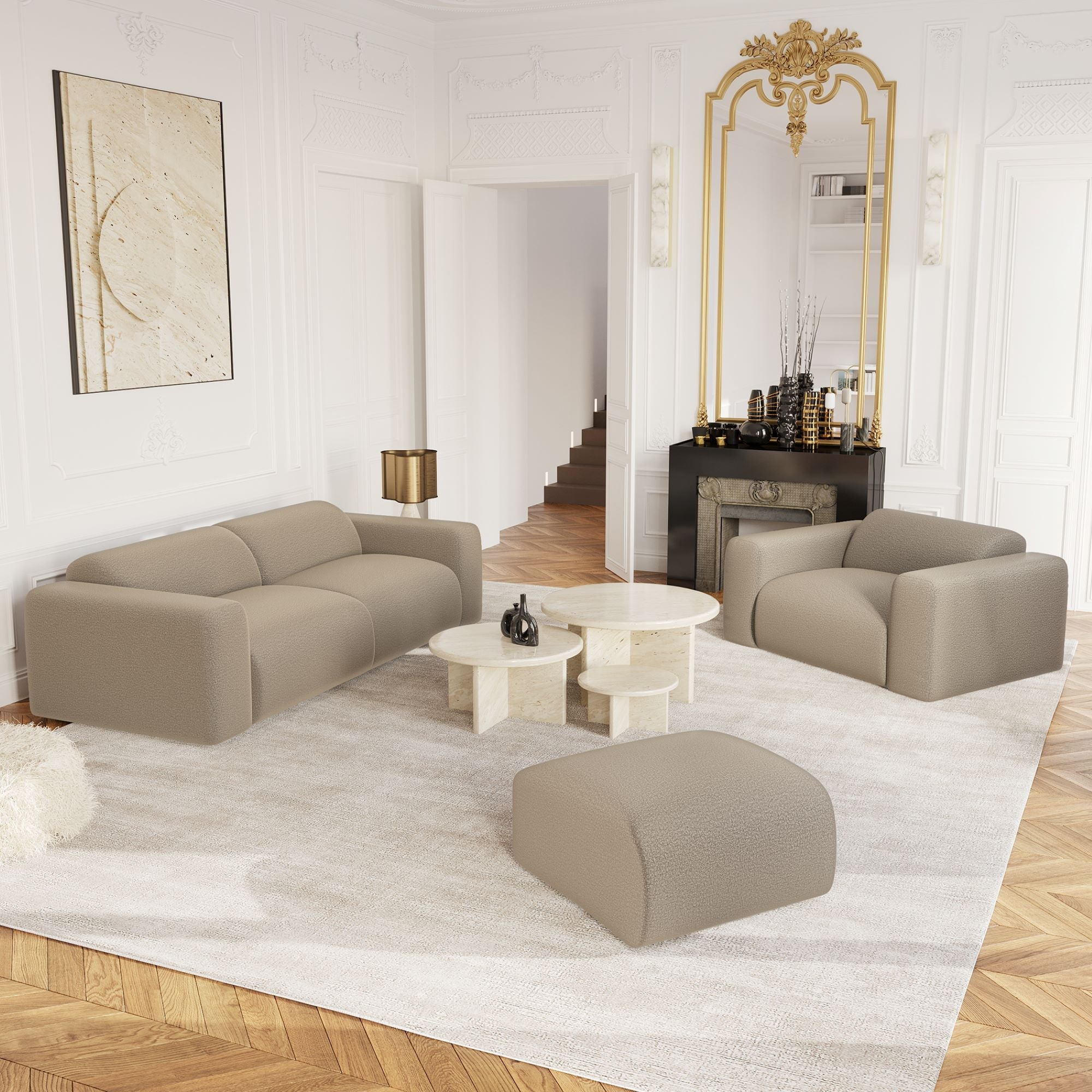 Rechte bank MYRA 3 personen Bouclette stof Mol