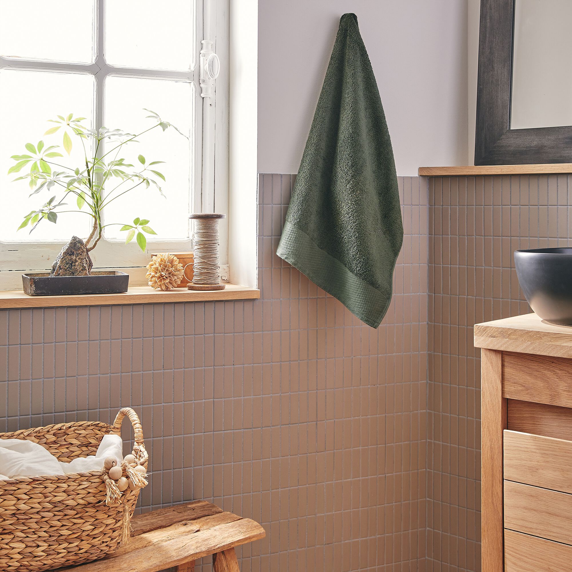 AZUR - Linge de toilette en coton peigné- vert cèdre
