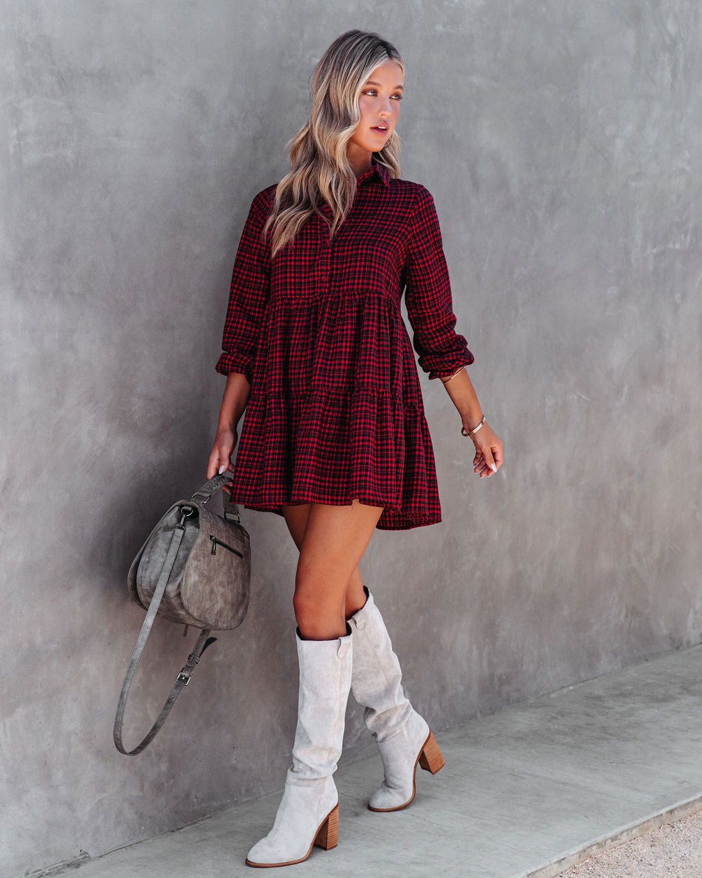 Brittany Plaid Tiered Mini Dress - Se7enfashion