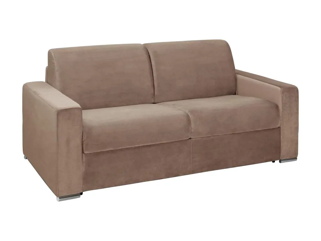 Sofá cama de 3 plazas tipo italiano de terciopelo Decocasaes - Beige - Cama de 140 cm - Colchón de 18 cm 36571blnq