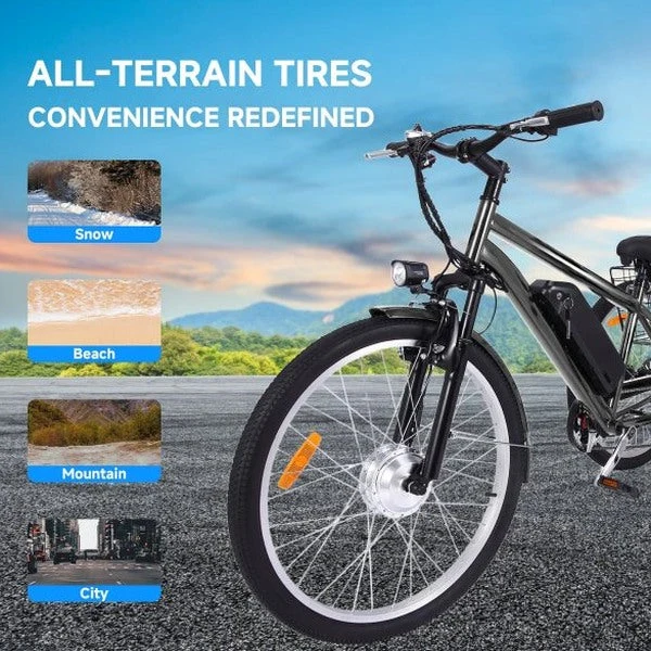 26 Inch Adult 3 Wheel Electric Tricycle With Basket, Fat Tires, 7 Speeds, 350W Motor, 36V 10Ah Battery - BICYCLE - Image 7 26 Inch Adult 3 Wheel Electric Tricycle With Basket, Fat Tires, 7 Speeds, 350W Motor, 36V 10Ah Battery - BICYCLE - Image 7