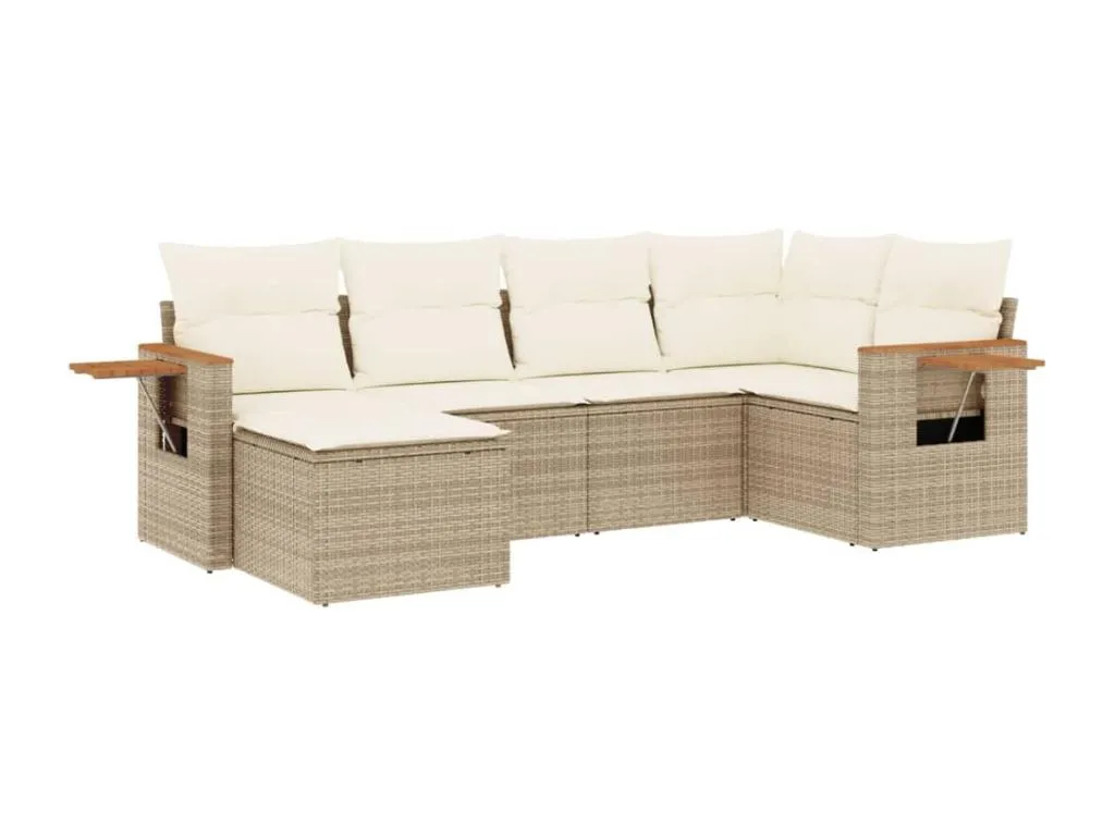 Juego de sofás jardín con cojines 6 pzas ratán sintético beige izdm14458