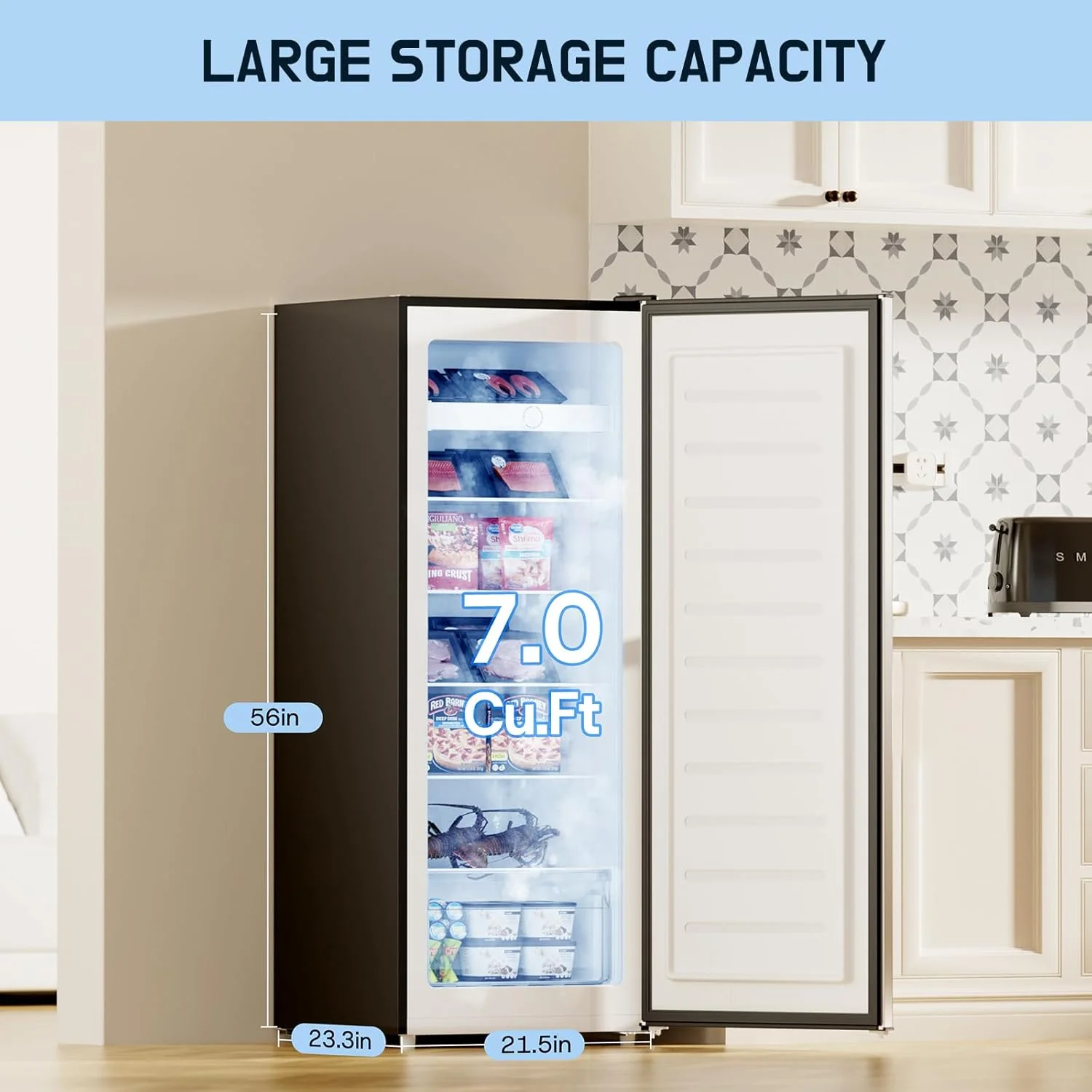 Upstreman 7.0 Cu.Ft Upright Freezer Convertible Fridge/Freezer, Garage Ready Deep Freezer with Reversible Door, UP70 White - Image 15