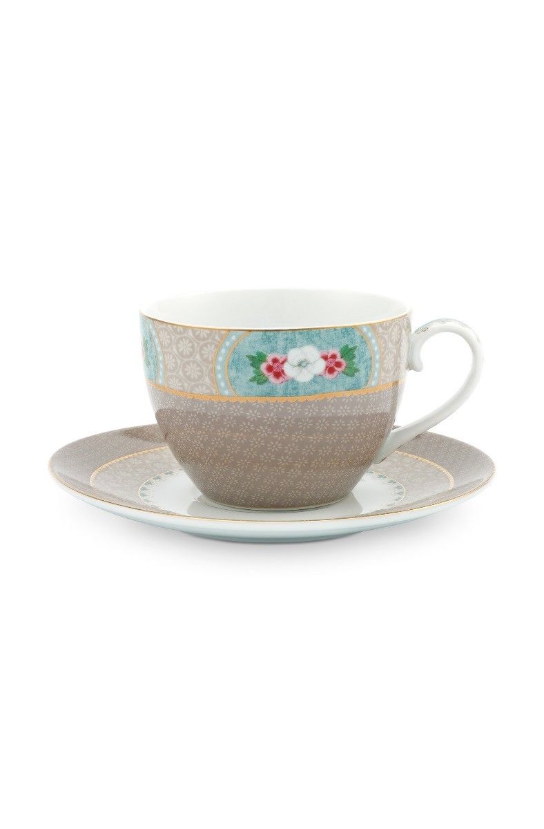 Cup & Saucer Blushing Birds Khaki