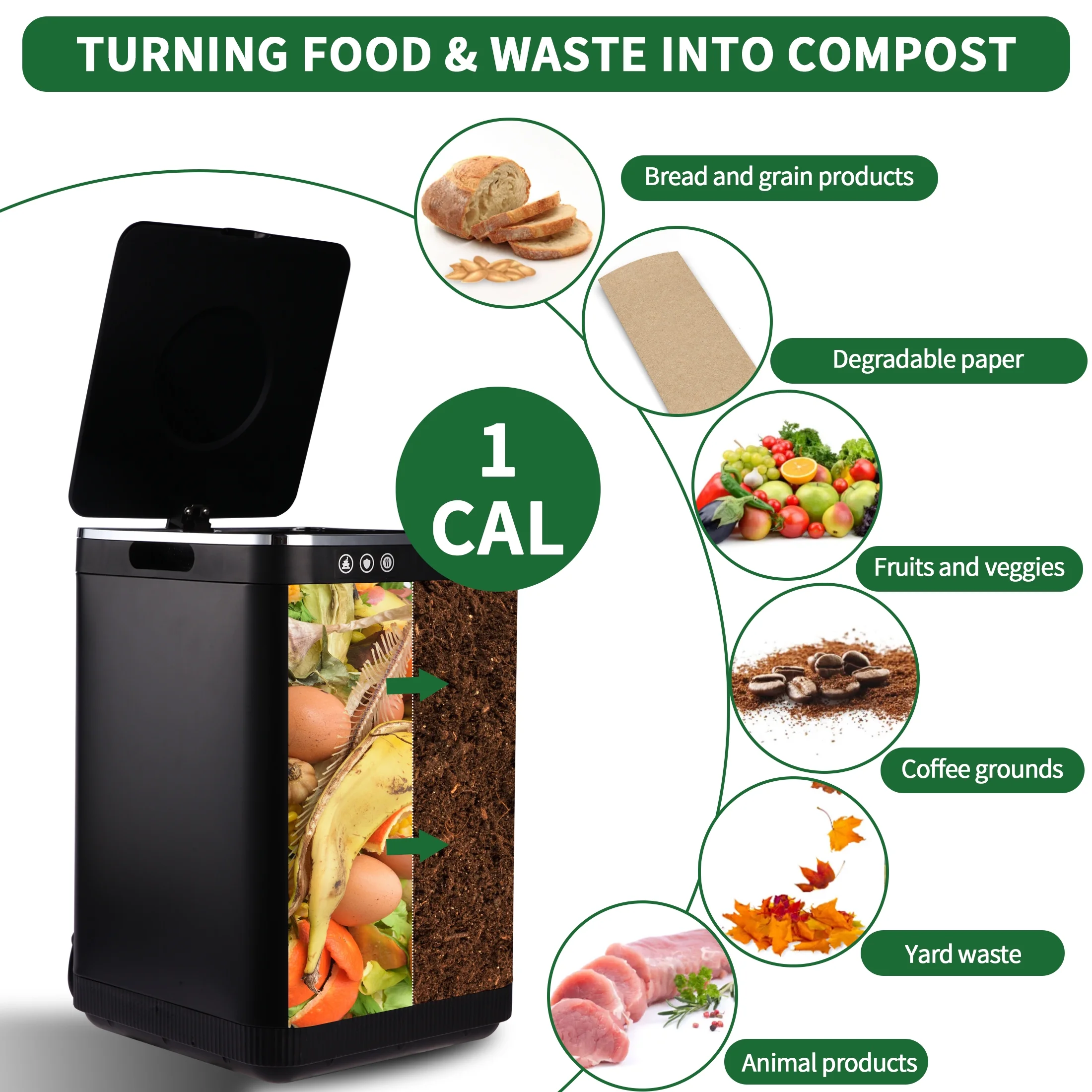 KEEPEEZ 4L Large Capacity Odoroster for Kitchen,Turn Food Waste to Fertilizer for Garden, Food Waste Compost Machineless Quiet Electric Comp - Image 5