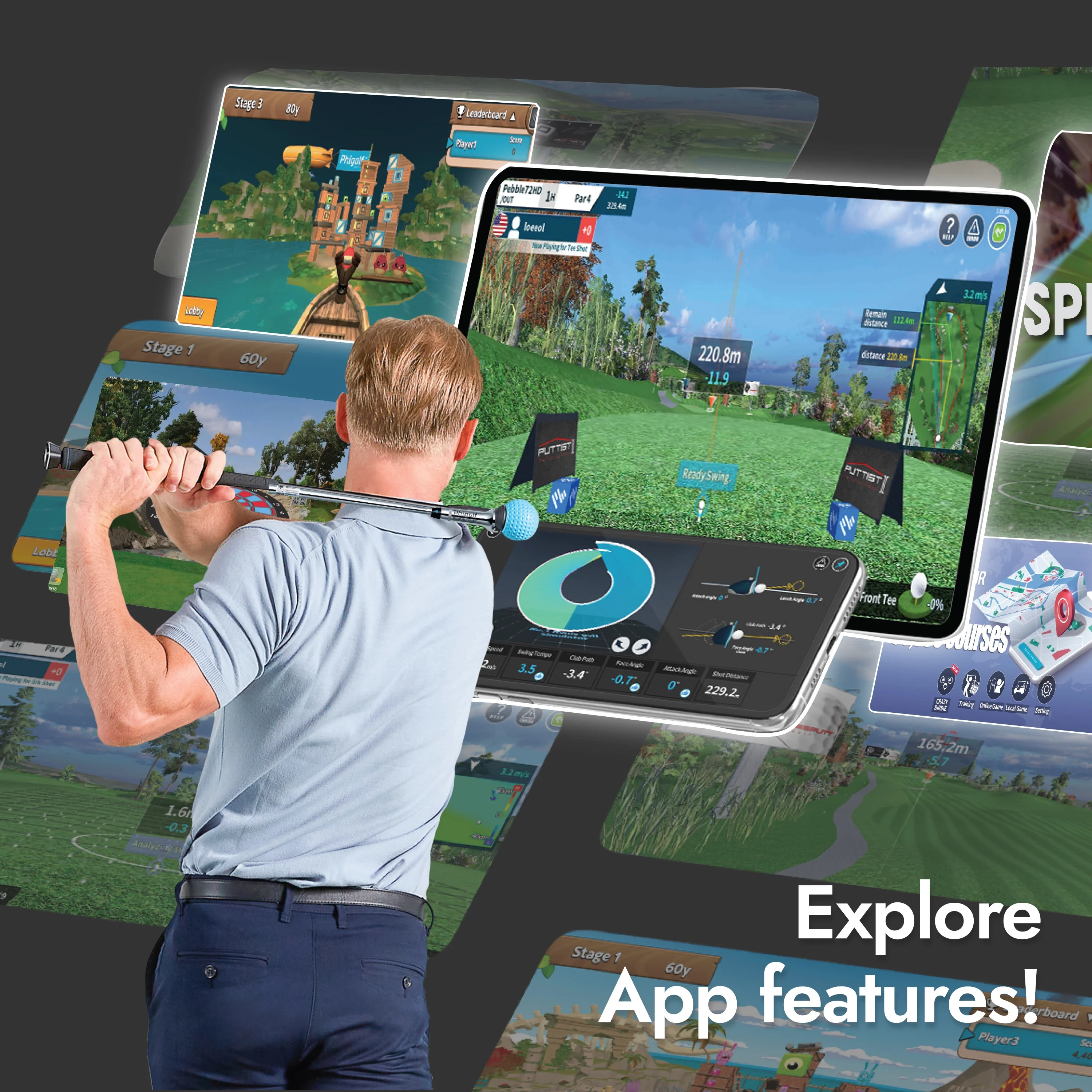 PHIGOLF Home Golf Game Simulator: Enjoy Interactive Golf with Motion Sensor & Swing Stick for Indoor & Outdoor Fun -C 38,000+ Courses Worldwide, Compatible with Android, iOS, App & E6 Connect - Image 3