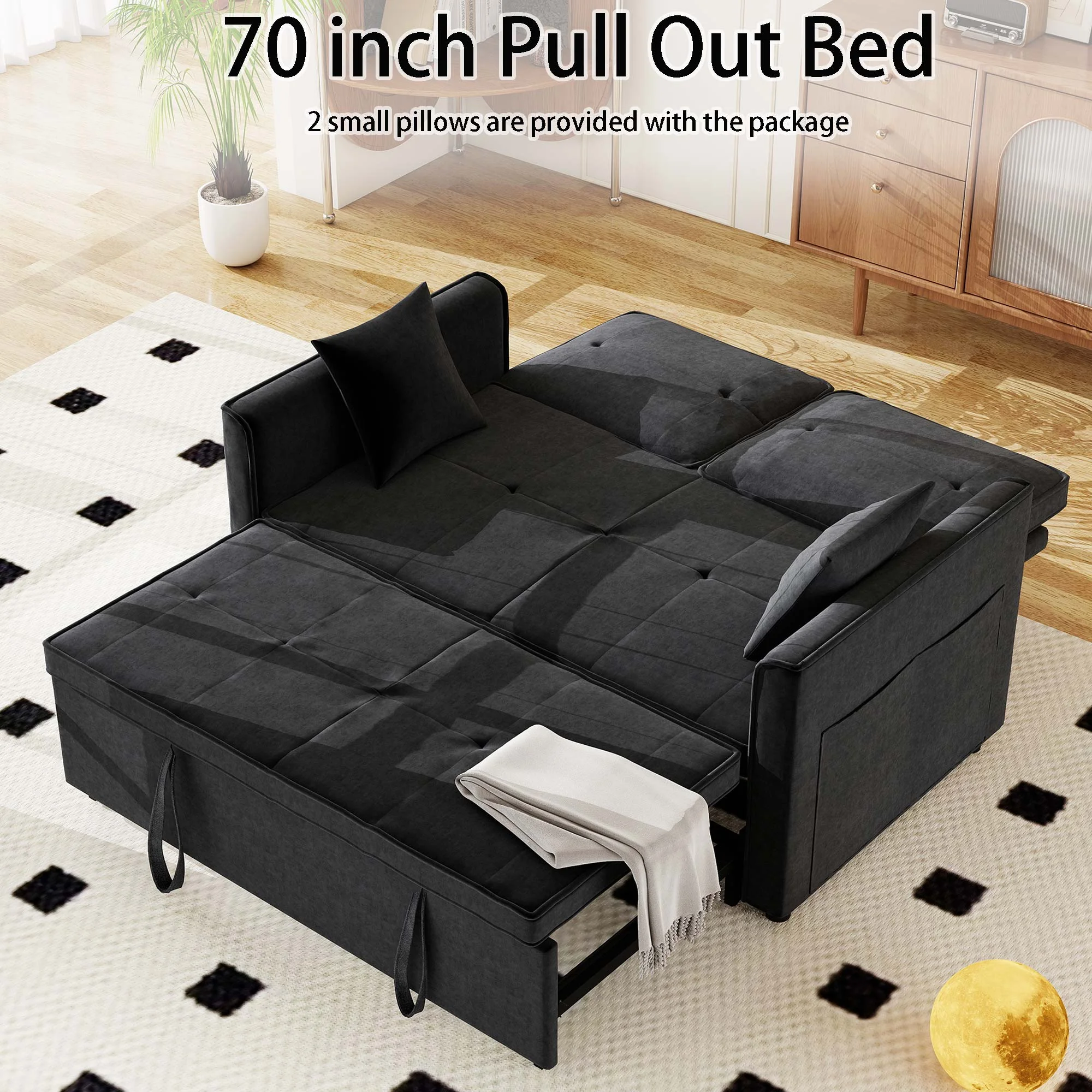 Convertible Sofa Bed,3-in-1 Sleeper Sofa with Pull Out Bed,Sleeper Futon Couch Loveseat with Adjsutable Backrest and Pillows for Living Room,Gray - Image 2