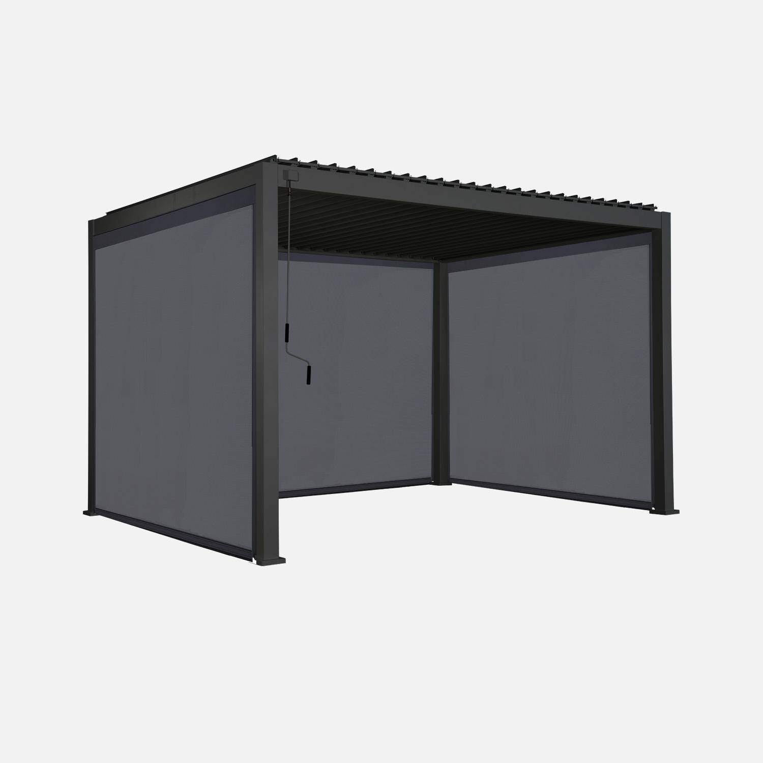 Triomphe 3x4m + accesorios - Pérgola bioclimática 3x4m de aluminio + 2 toldos de 3m + 1 toldo de 4m