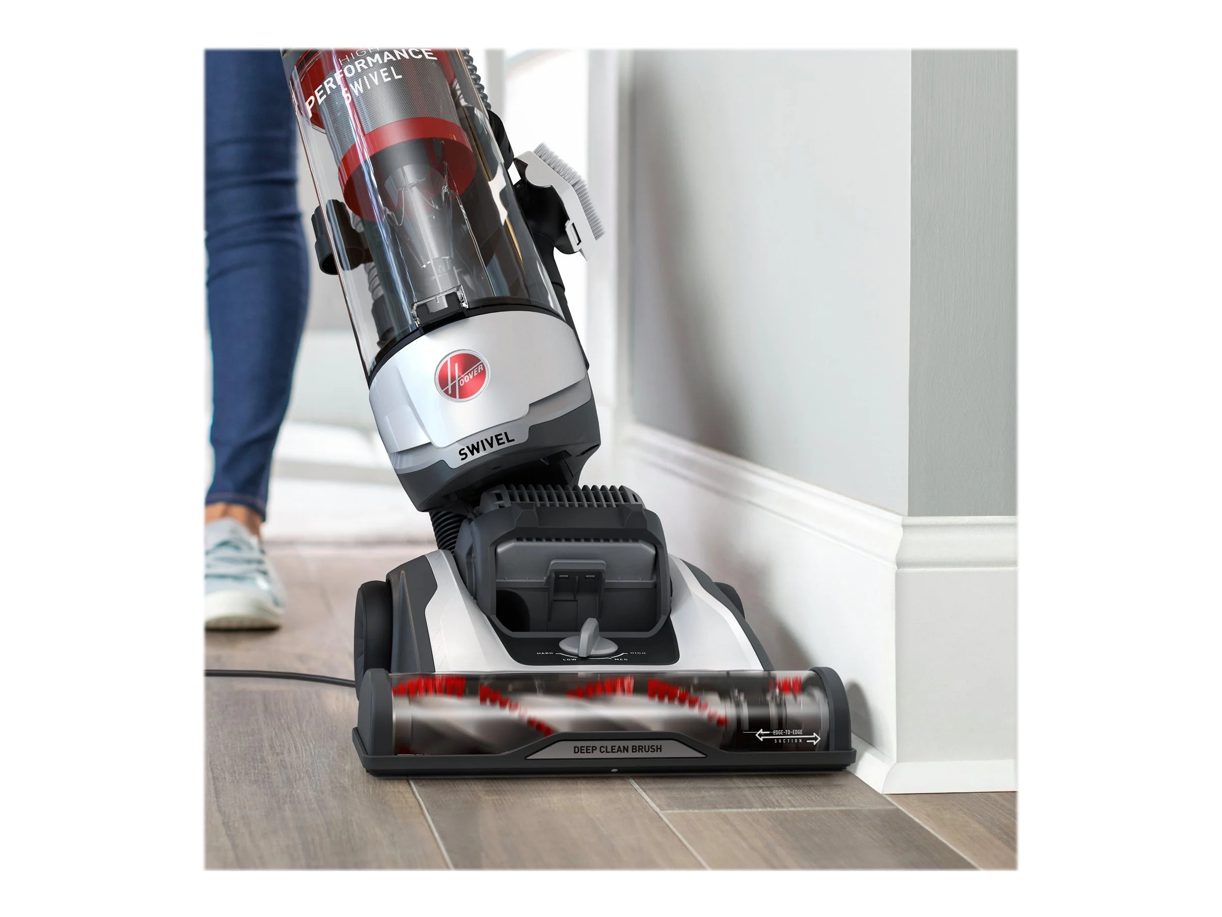 Hoover Bagless Upright Vacuum, High Performance, Pet Friendly, Swivel Design, with Dusting Brush, Extension Wand, HEPA Filter, Crevice & Upholstery Tool, 110 V Red/Grey - Image 5