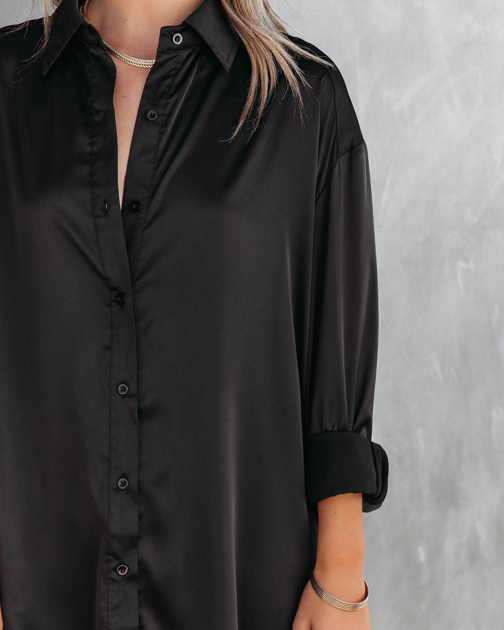 Cheers To Us Satin Button Down Shirt Dress - Black - Se7enfashion