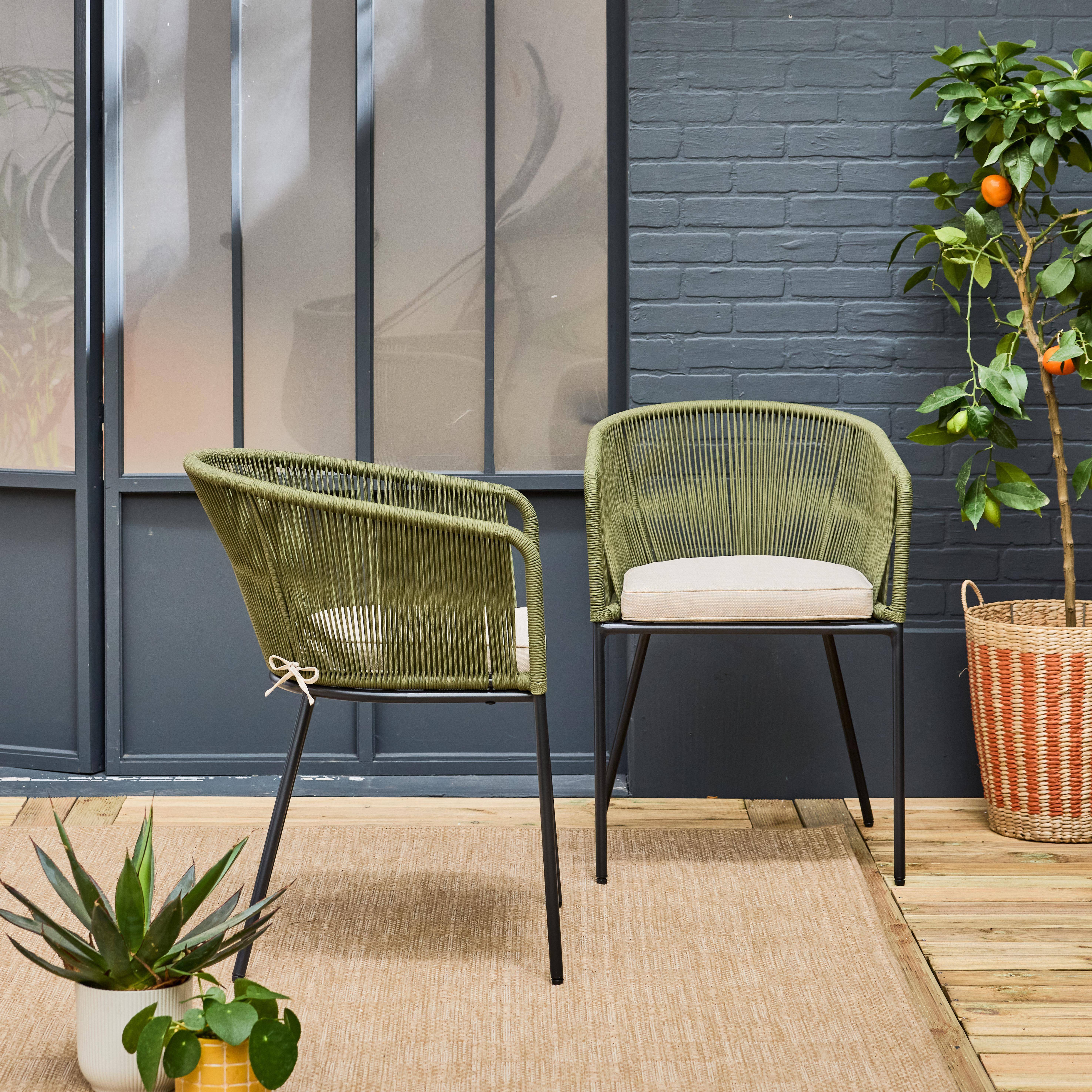 Santos - Sillón de jardín de cuerda y acero galvanizado, set de 2