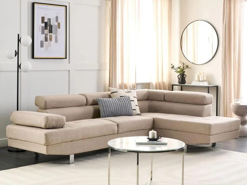 Sofá esquinero Alkifurniturees Tela Beige Izquierda OZRT63109