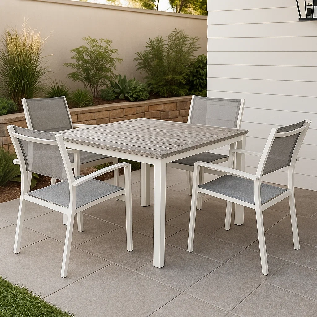 Mesa y sillas de jardín 4 plazas,aluminio blanco,mesa cuadrada 90x90x75 cm,sillas 55x58x85 cm,fija para terraza jardín o balcón - wsS6LXOKiE8G