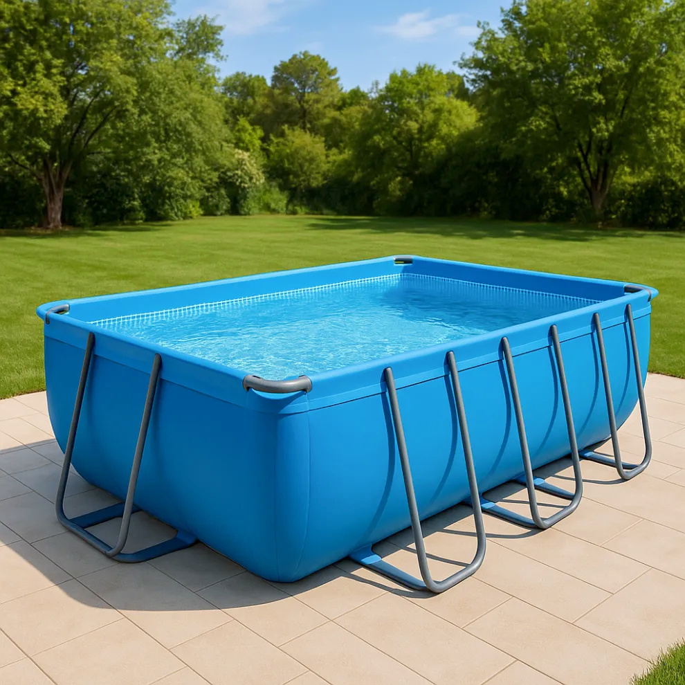 Rectangular Sí Piscina PVC Metal Jardín Piscina tubular rectangular azul gris oscuro PVC y metal para jardín 549x274x122 cm WIYJJxt647PO