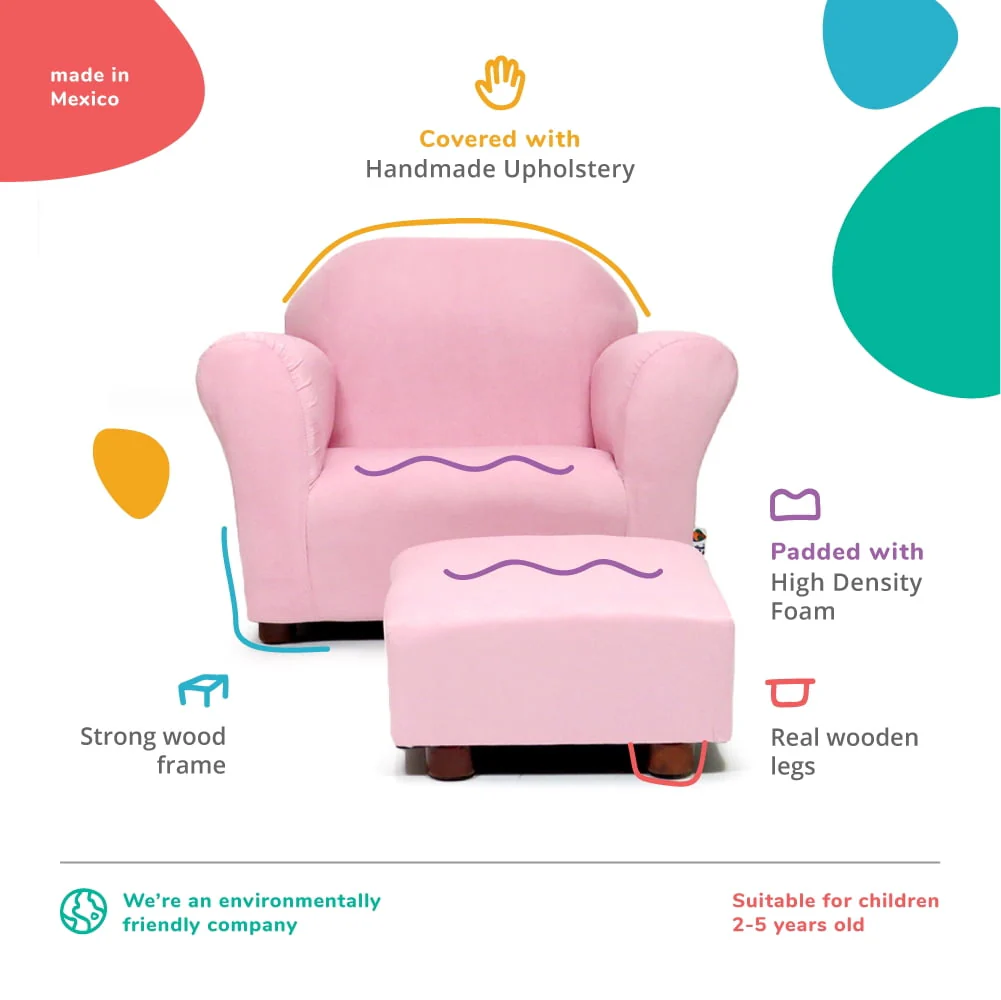 Keet Roundy Children's Chair Microsuede Pink with ottoman - Image 4