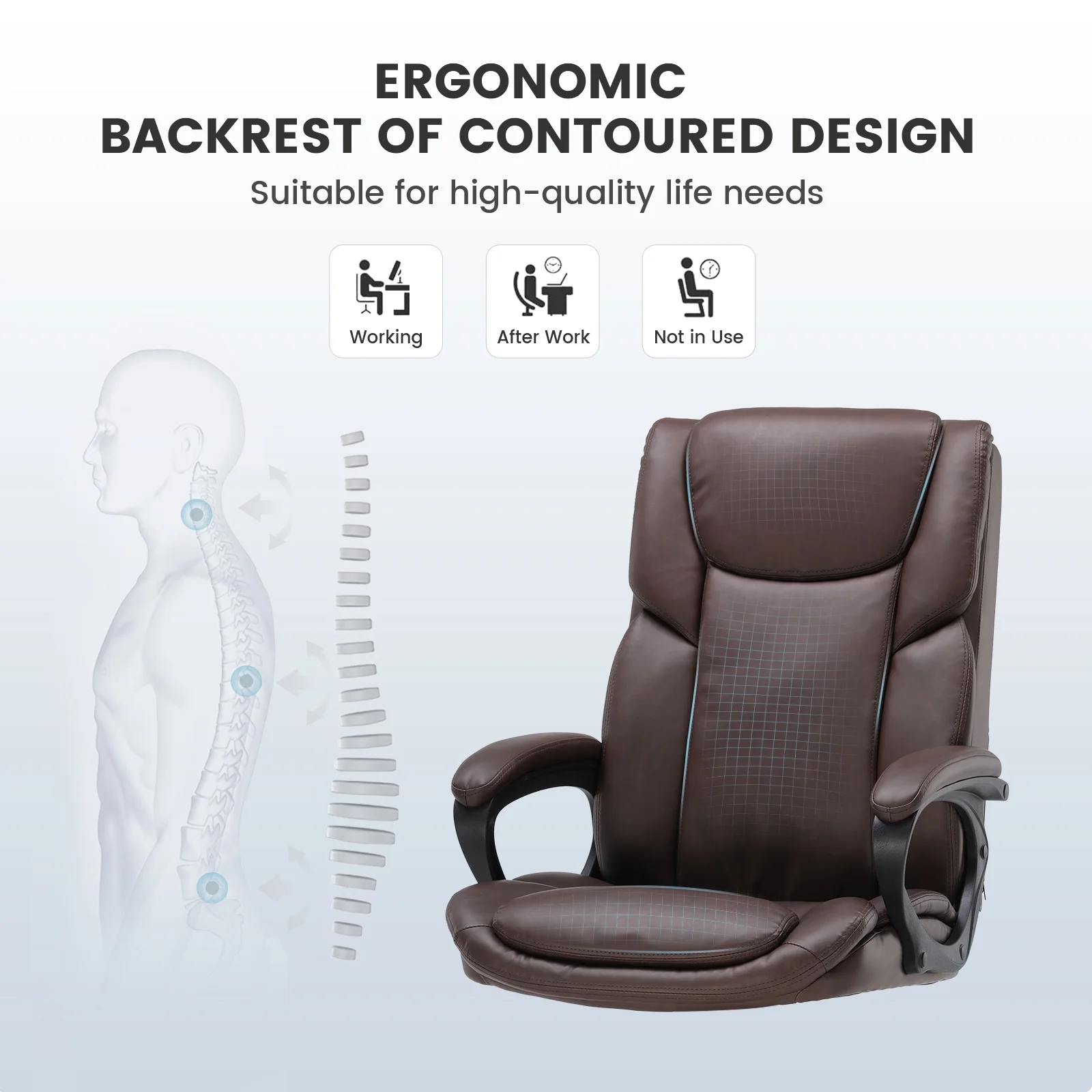 Mainstays Executive Ergonomic High Back Leather Home Office Desk Chair, Black - Image 27