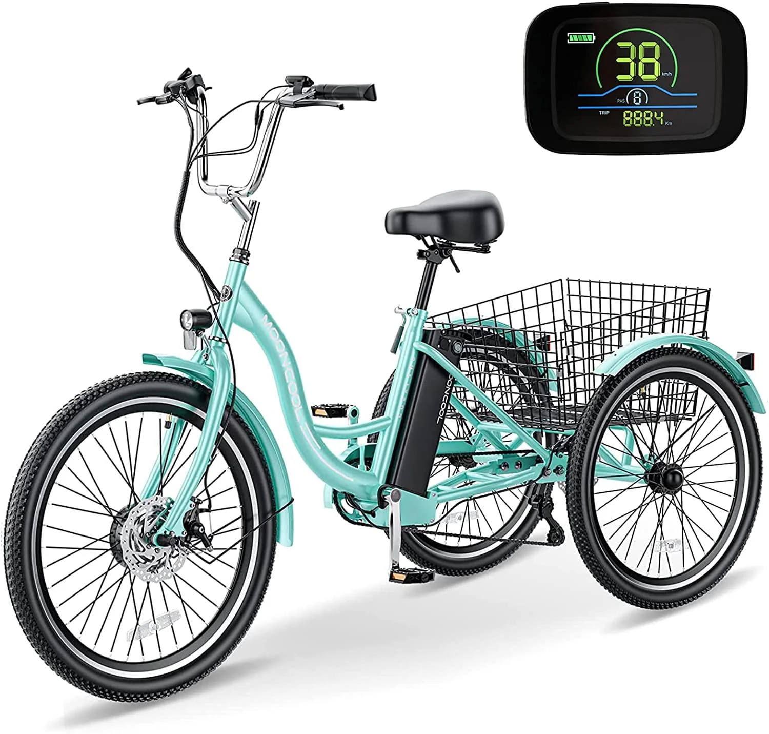 MOONCOOL Electric Tricycle, 350W 36V 24 Inches 7 Speeds 3 Wheels Electric Bikes for Adults, Motorized Electric Trike Three Wheel Electric Bicycle - Image 11