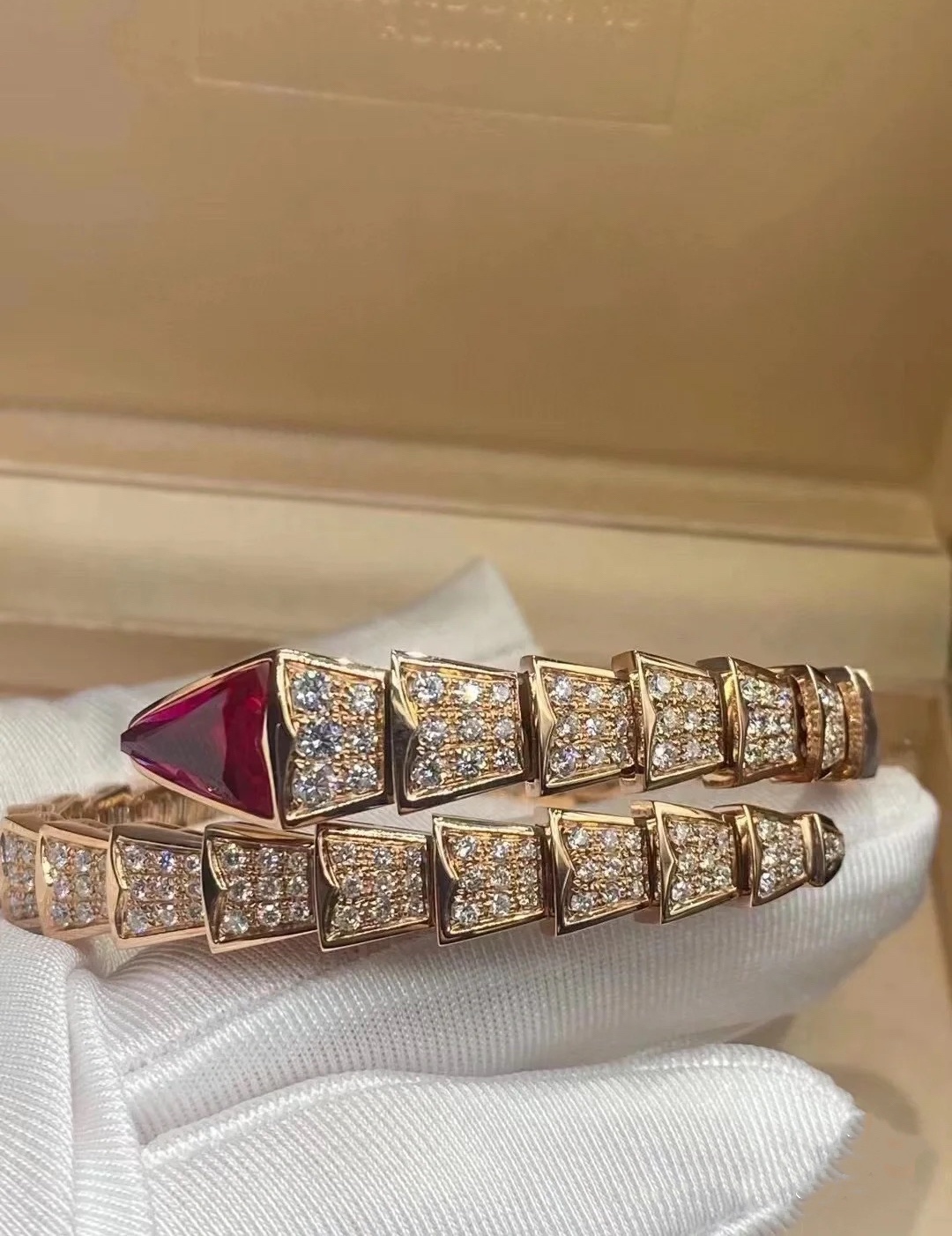 Dupe Bvlgari Serpenti Viper Bracelet in Rose Gold with Diamond and Rubellite - Original Replica Club