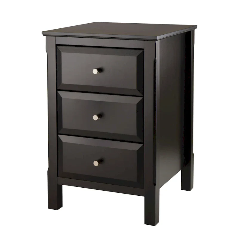 Elegant Black Wooden Nightstand with 3 Generous Storage Drawers - Dimensions: 15.75L x 15.75W x 23.63H