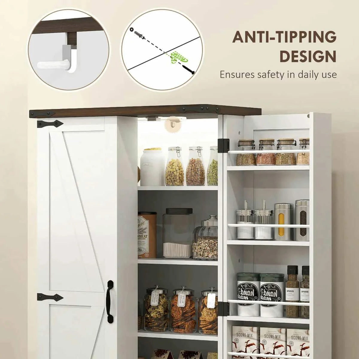 Spaco 17-Tier Kitchen Small Pantry Cabinet with 2 Doors and 6 Adjustable Shelves, Cabinet Pantry, Freestanding 5-Tier Shelving Pantries for Kitchen Storage, Gray - Image 18