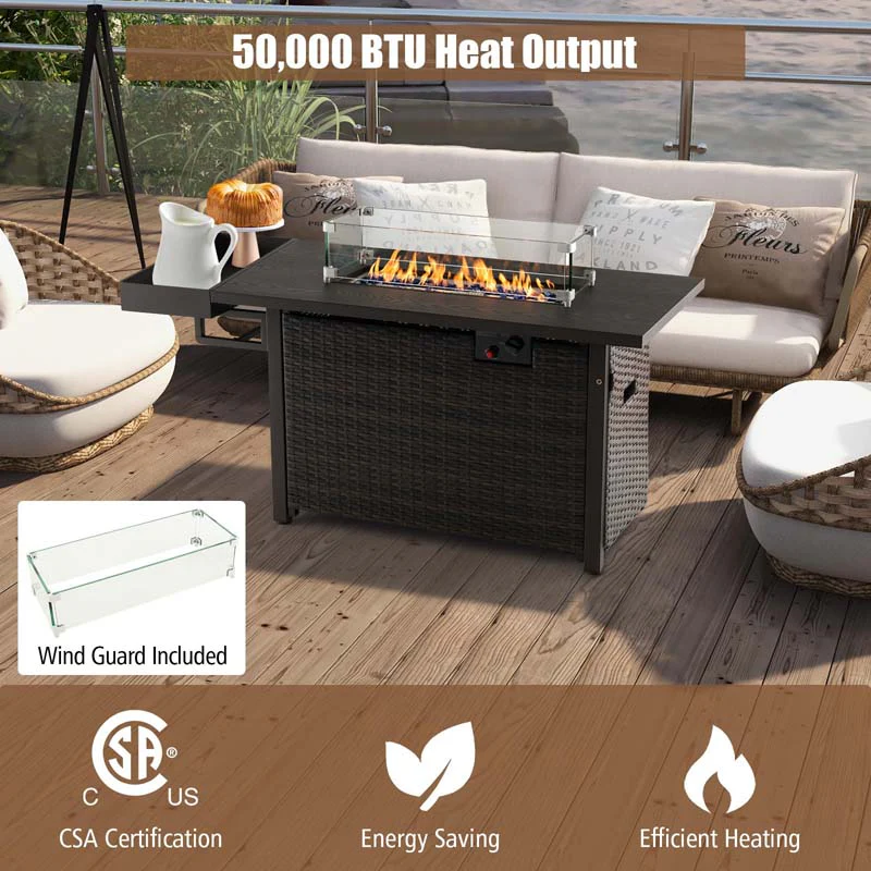 Eletriclife 52 Inches Outdoor Wicker Gas Fire Pit Propane Fire Table with Cover