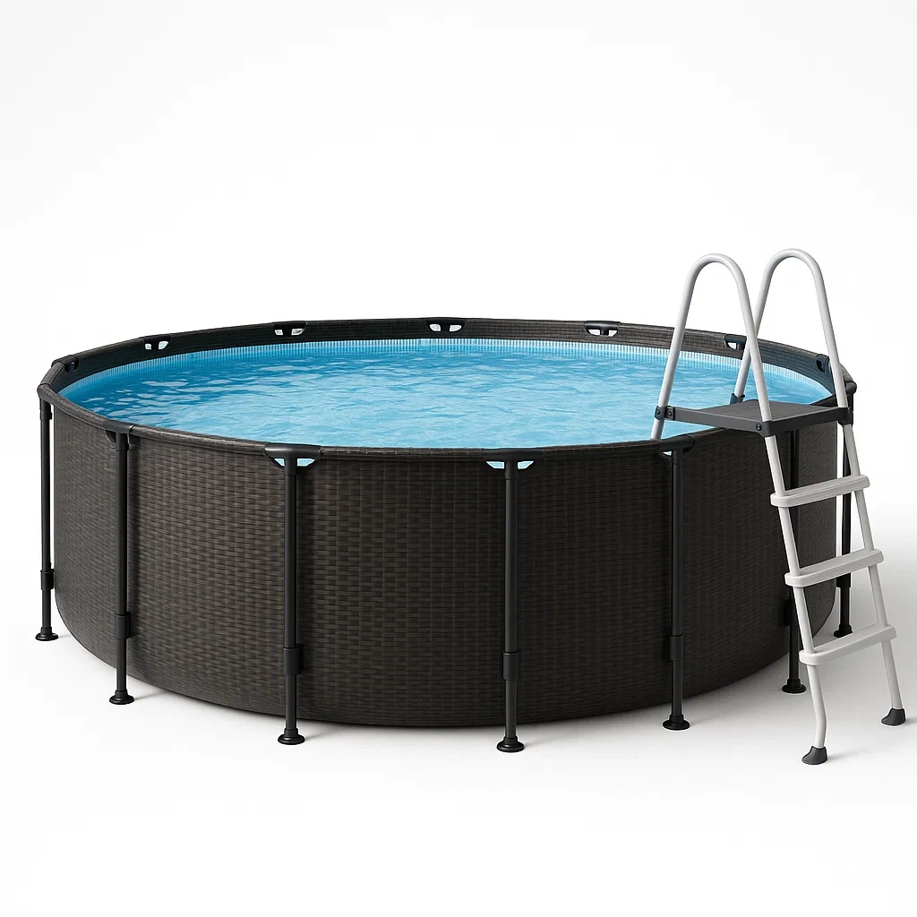 Piscina tubular redonda desmontable 448x105 cm estructura de acero color marrón oscuro con filtro y escalera TPWSROt283wl