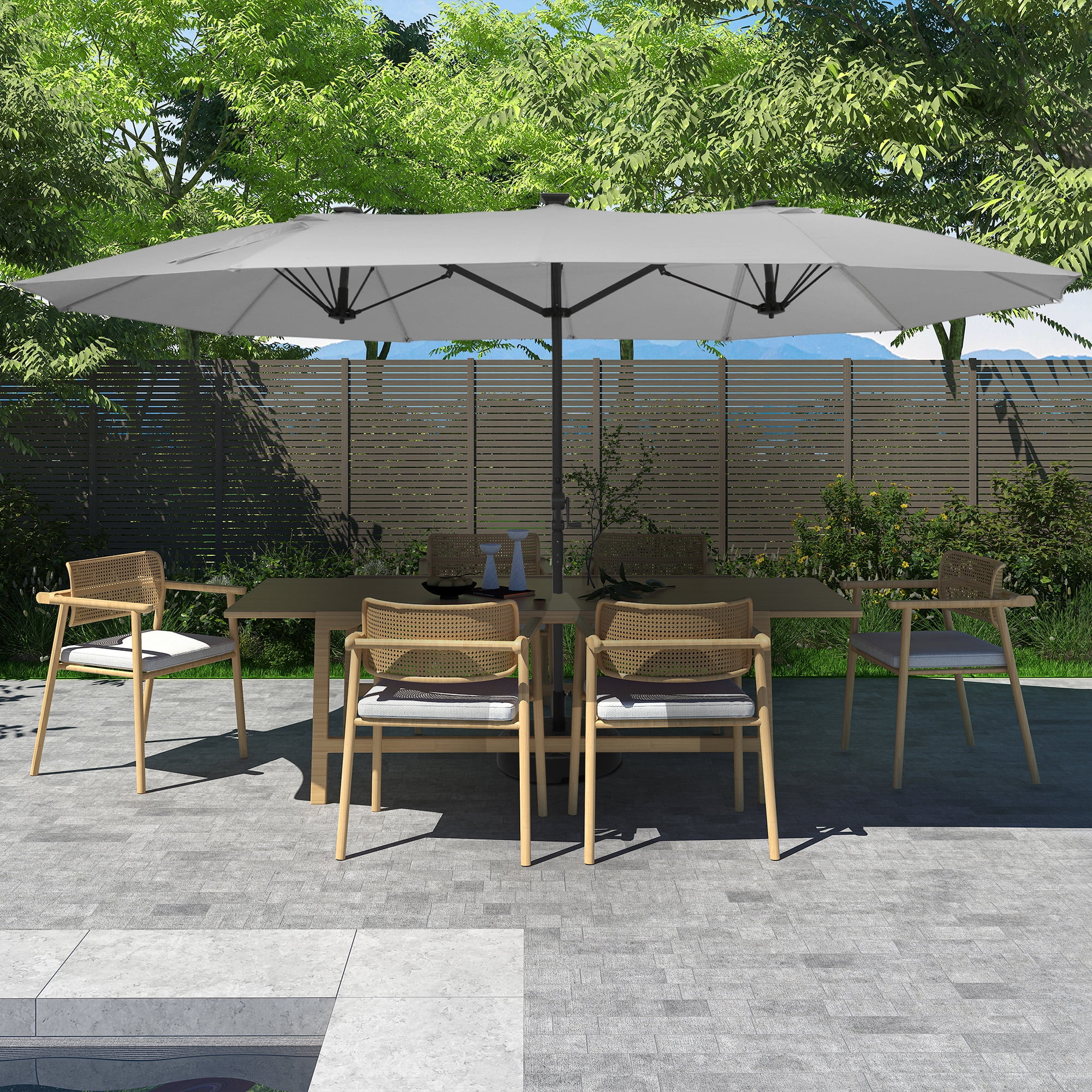 Mondawe 15ft Patio Umbrella, Large Double-Sided Solar LED Outdoor Umbrella with Fiberglass Ribs and Base for Deck Pool, Navy Blue - Image 22