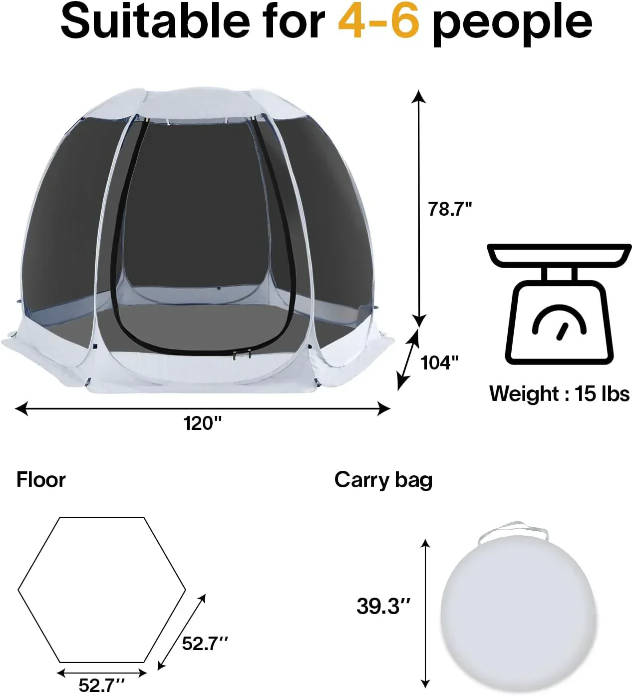 Screen gazebo sleeps 6-10-15 people Igloo-style canopy tent mosquito net on the sides Perfect
