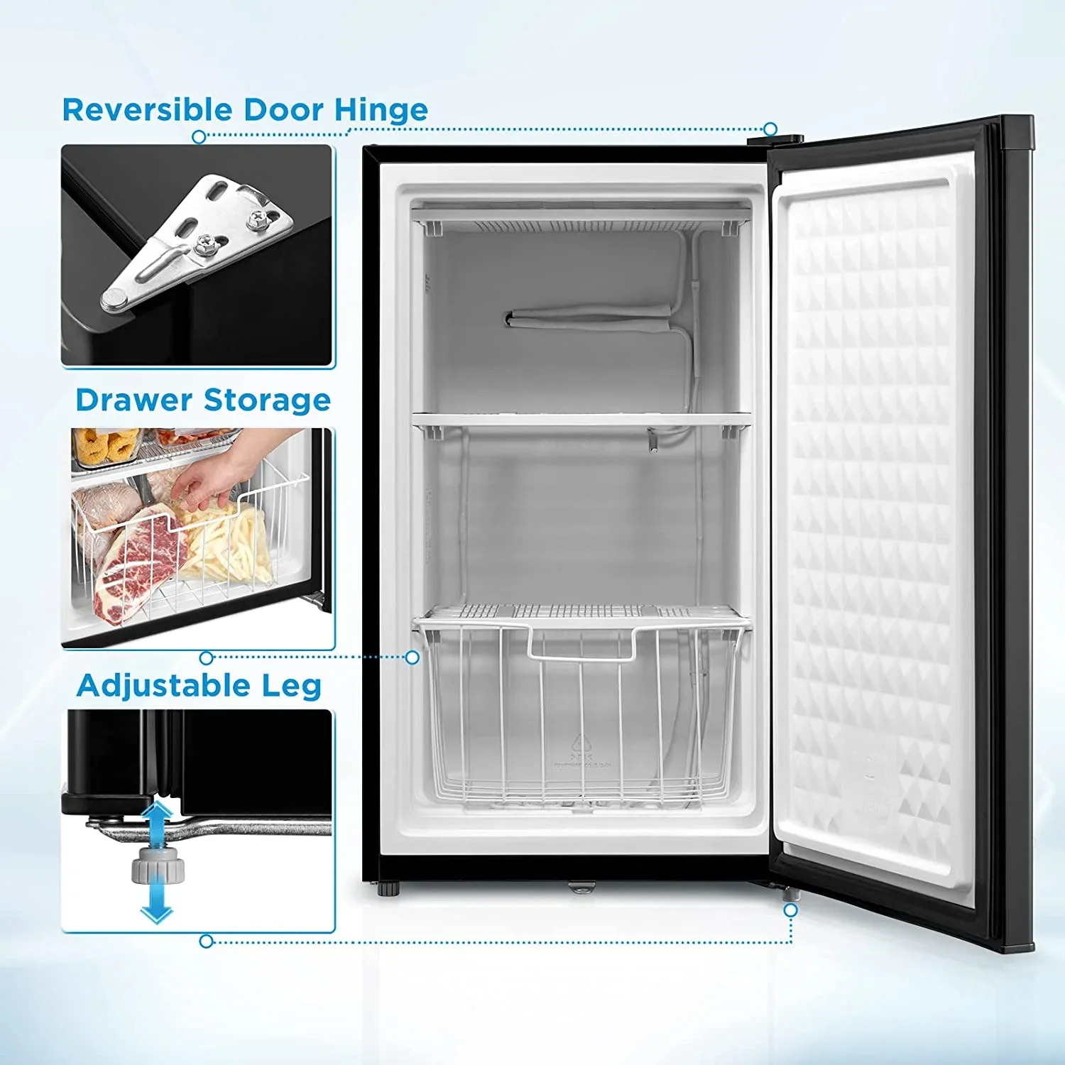 Midea 3 Cubic Ft Upright Freezer, Black, MRU03M2ABB, New