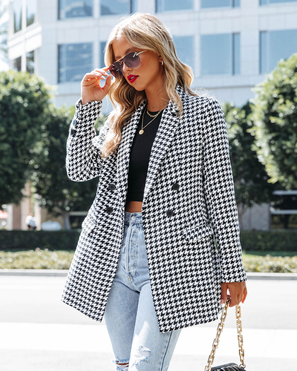Goal Chaser Pocketed Houndstooth Blazer - Se7enfashion