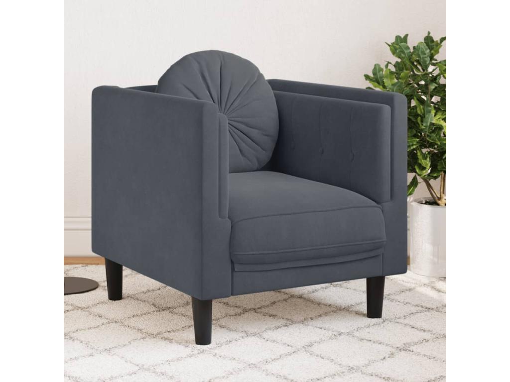 Sillón con cojín terciopelo gris oscuro