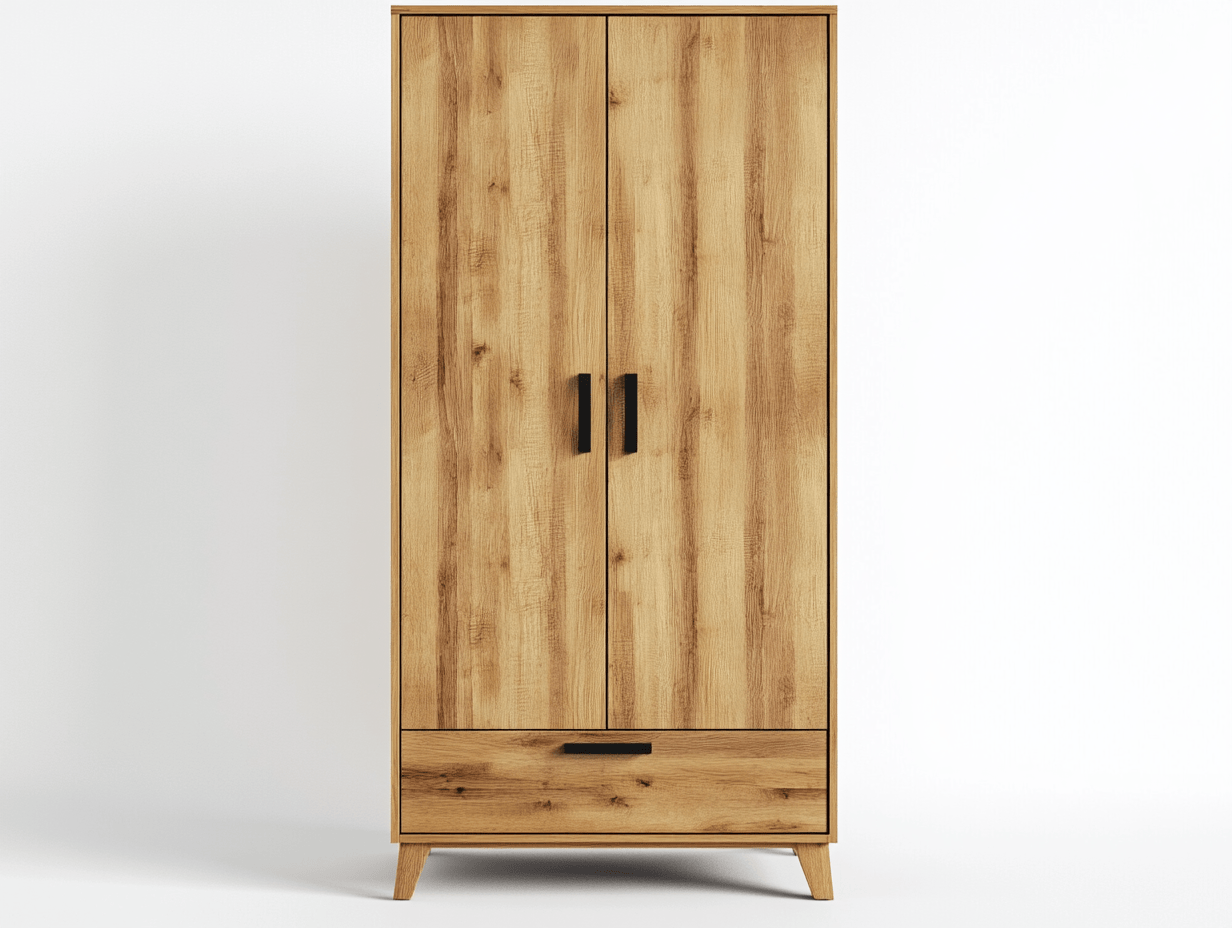 Armario de Pie con Dos Puertas y un Cajón en Madera Natural