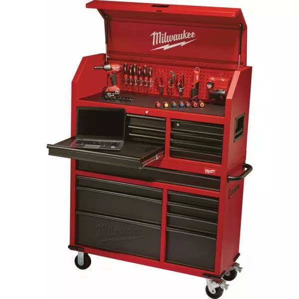 46 in. 8-Drawer Steel Storage Top Chest in Red and Black