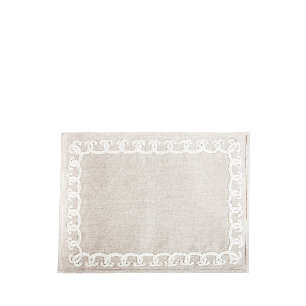 SET DE TABLE BRODÉ RINCEAUX - LIN MÉTALLISÉ, BRODÉ ARGENT, RECTANGULAIRE