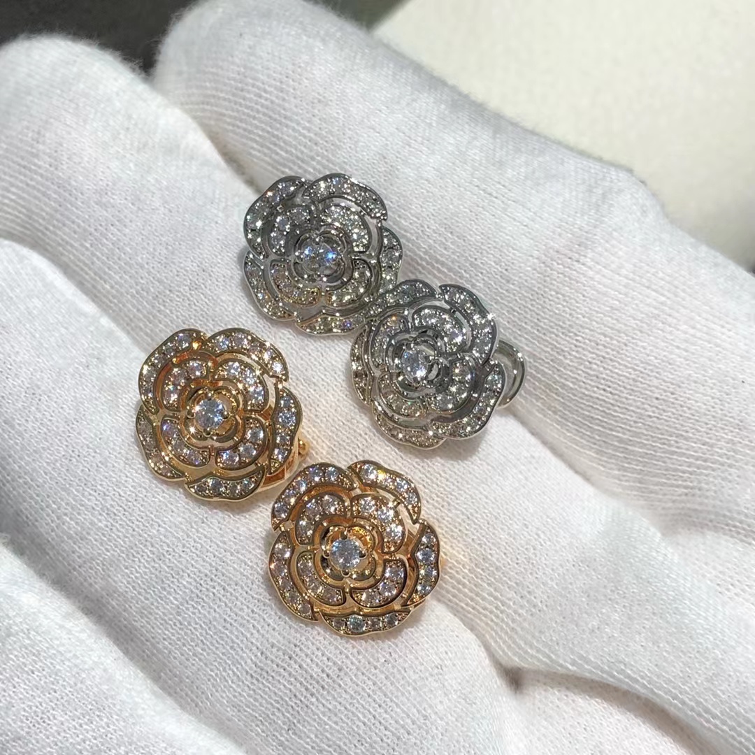 Chanel Diamond Camellia Stud Earrings - Original Replica Club