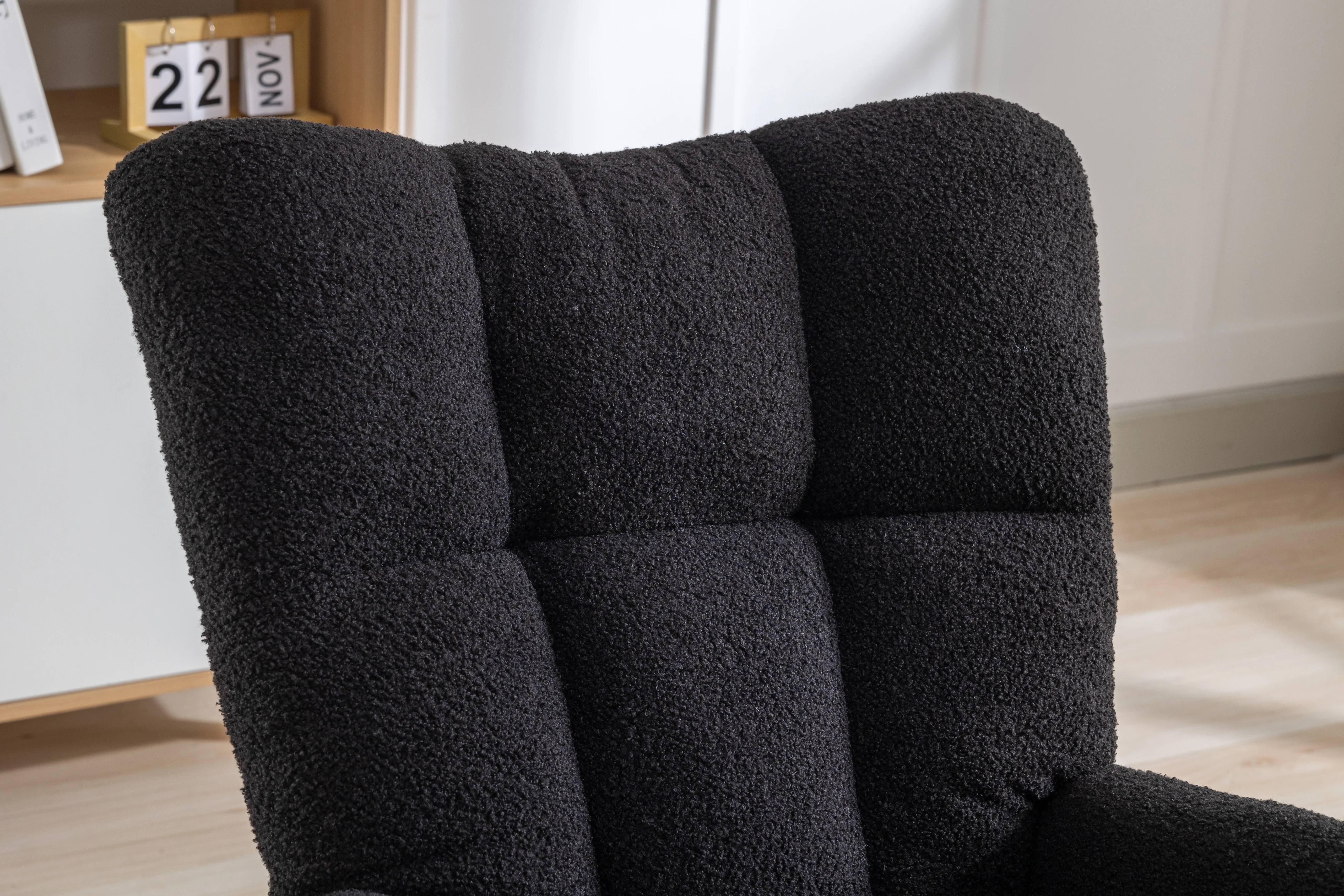 Rocking Chair Nursery,Teddy Upholstered Glider Rocker with High Backrest,Modern Rocking Accent Chairs Glider Recliner for Living Room, Nursery, Bedroom,White - Image 20