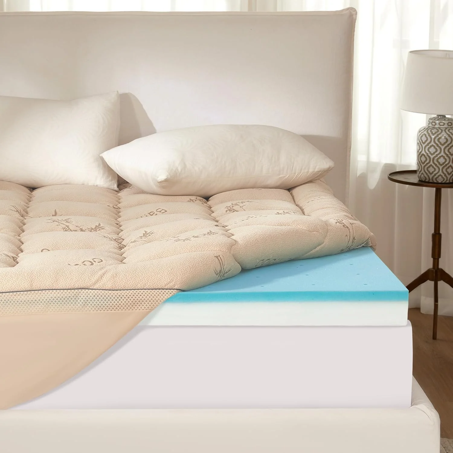 BEDLORE 4 Inch Memory Foam Mattress Topper King,2-in-1 Dual Layer Design (2" Gel Memory Foam + 2" Plush Pillow Top Cover) Mattress Topper Medium-Firm,Pressure Relief & Back Pain Support(Dark Gray)