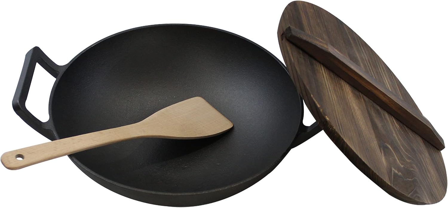Cast Iron， Pre-Seasoned Wok 14.5