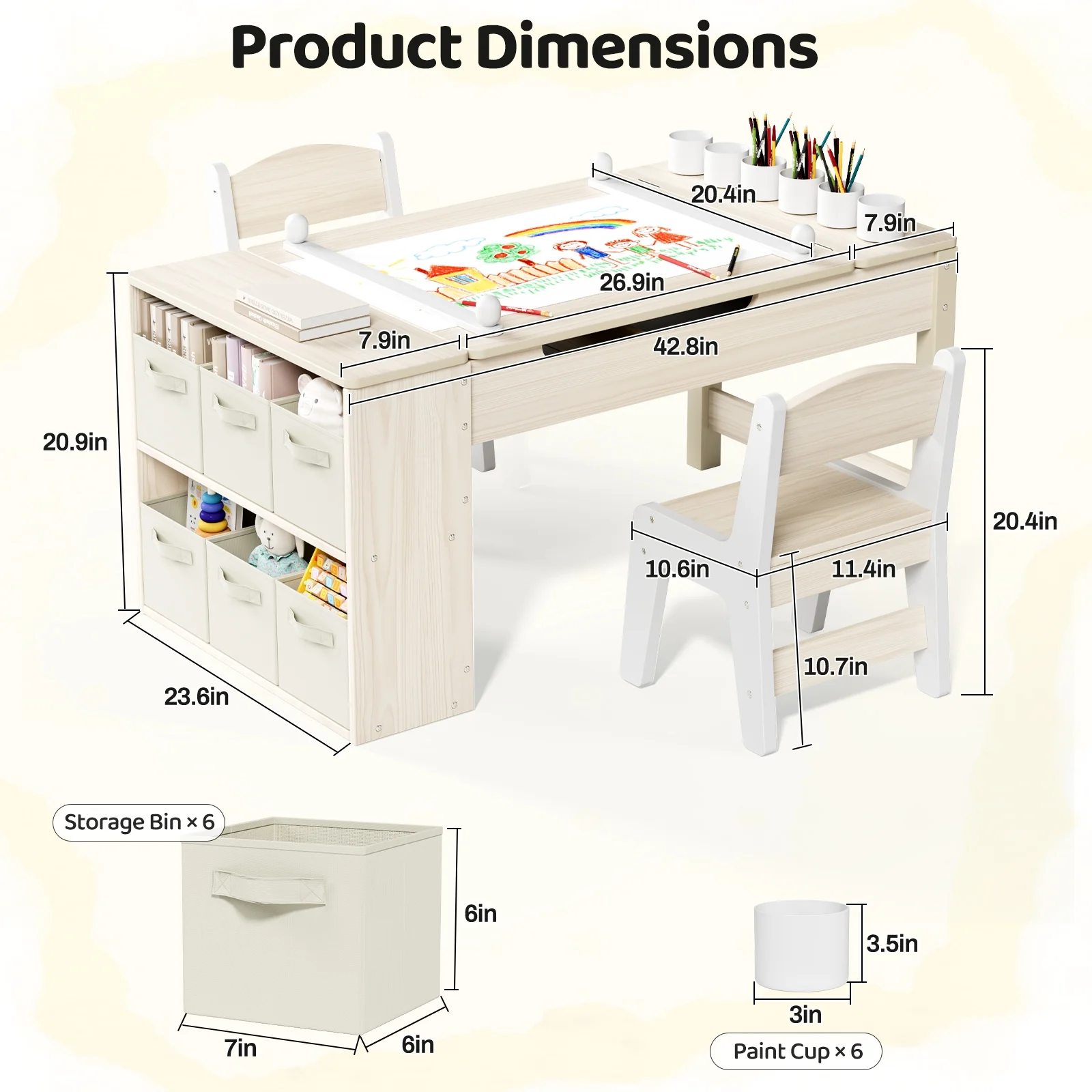LAZY BUDDY Kids Art Table and 2 Chairs Set, 2 in 1 Easel & Toddler Craft Table and Chairs Set with Storage Bins, Paint Cups and Paper Roll, Activity Table Set for Children 3+ - Image 13