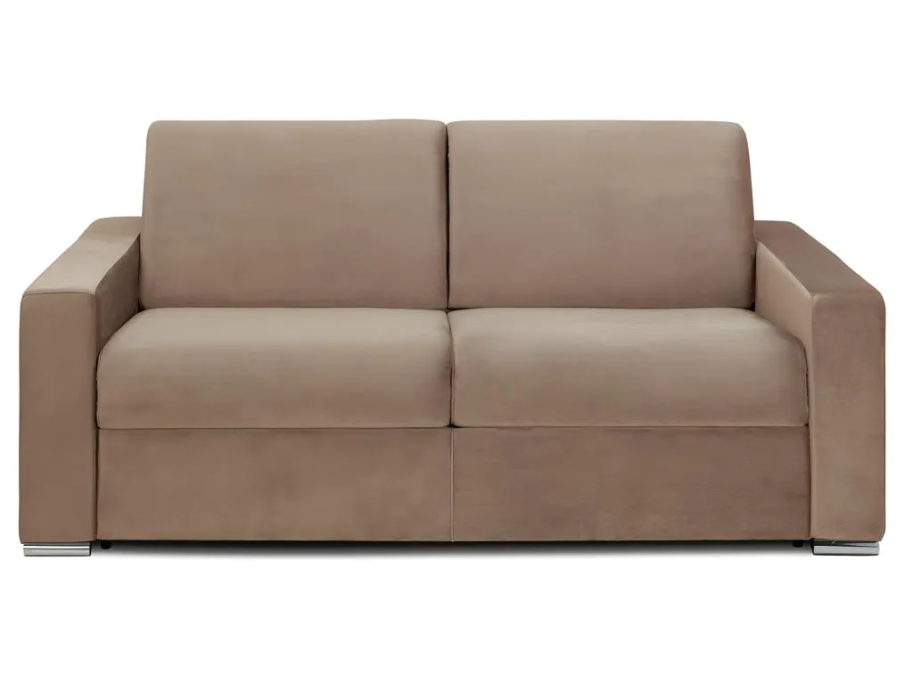 Sofá cama de 3 plazas tipo italiano de terciopelo Decocasaes - Beige - Cama de 140 cm - Colchón de 18 cm 36571blnq