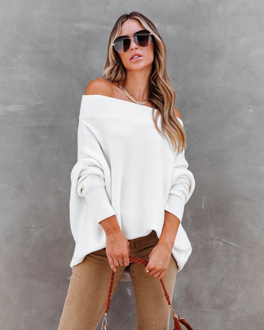 Under The Falling Leaves Knit Mock Neck Sweater - White - Se7enfashion