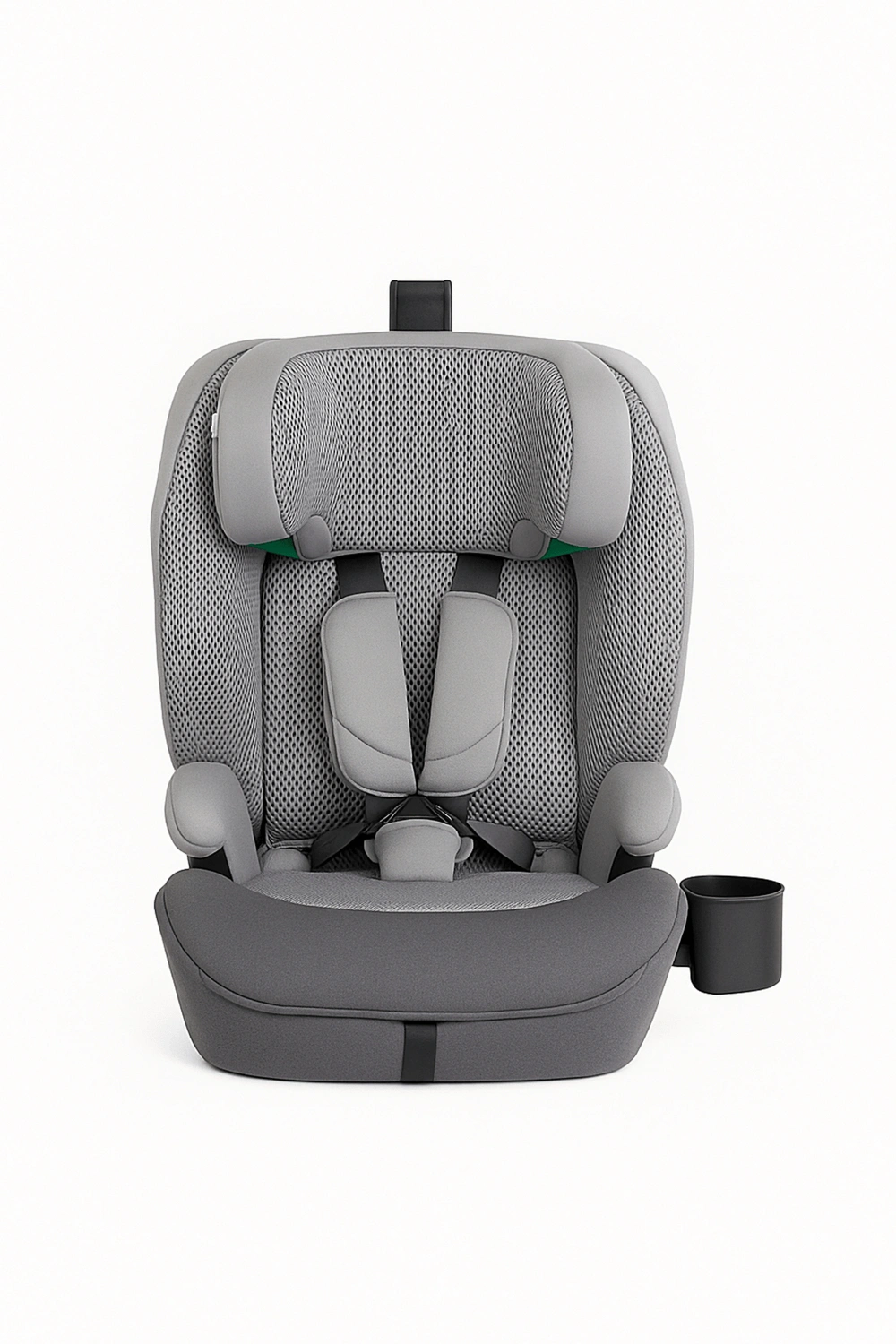 Silla de coche con respaldo alto y portavasos lateral, hasta 22 kg, con arnés de 5 puntos y protección lateral, categoría Asientos de coche, color gris claro, apta para 0 a 12 años, respaldo ajustable en 4 posiciones y reposacabezas ajustable en 7 al
