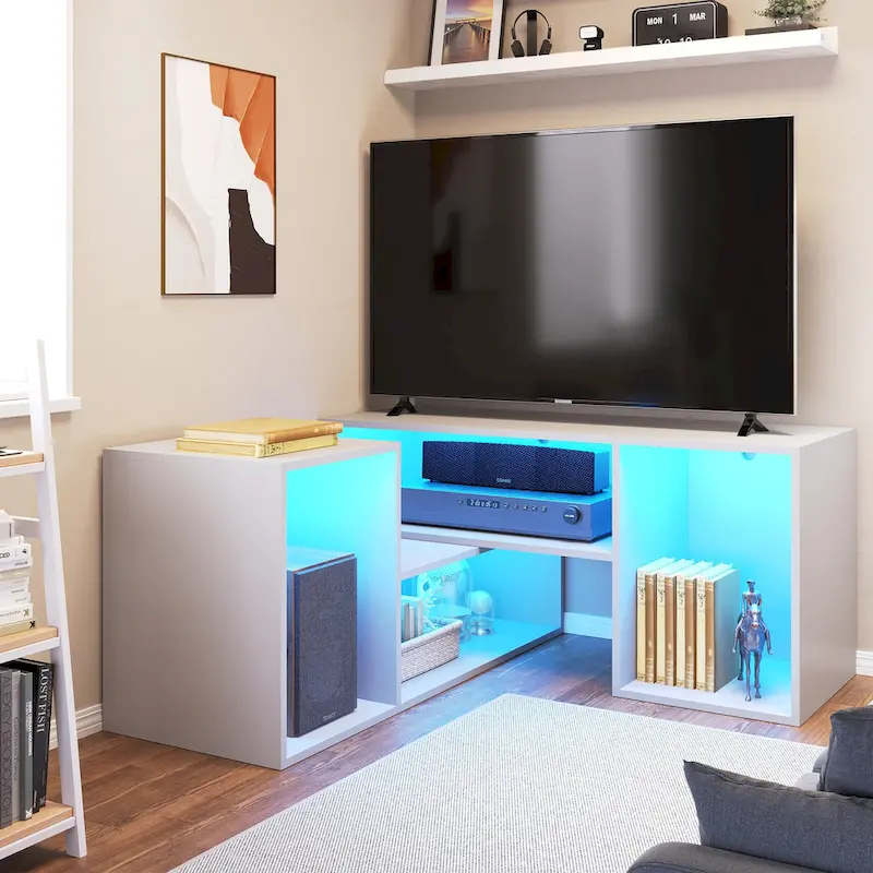 Modern Modular TV Stand with LED Lighting & Open Storage