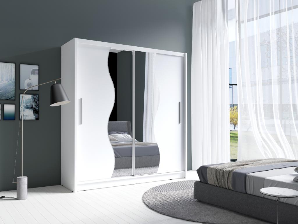 Armario 2 puertas correderas con espejo - l200 cm - blanco